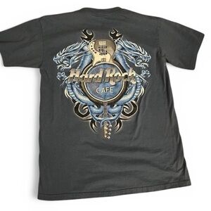 Hard Rock Cafe Charcoal Tee with Blue and Gold Design